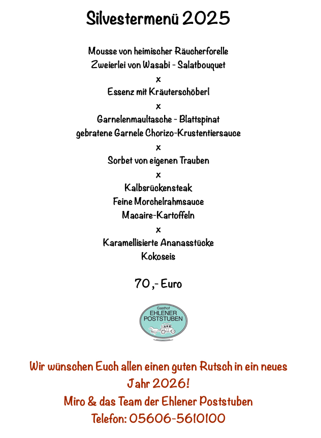 Silvester Men&uuml; 2025